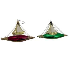 2 glass antique Christmas ship ornaments wire wrapped